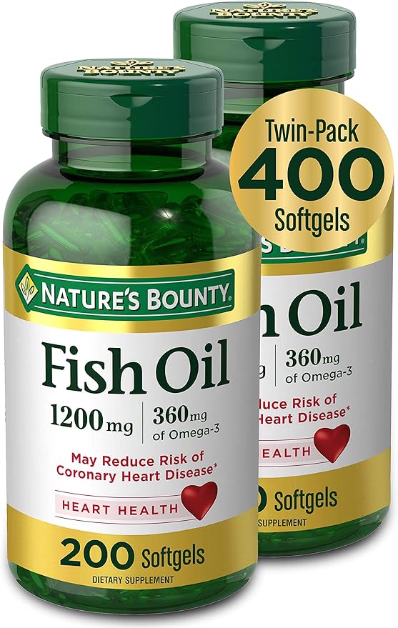 Nature's Bounty Fish Oil, Dietary Supplement with 360mg Omega-3, Supports Heart Health, 1200mg, 200 Softgels
