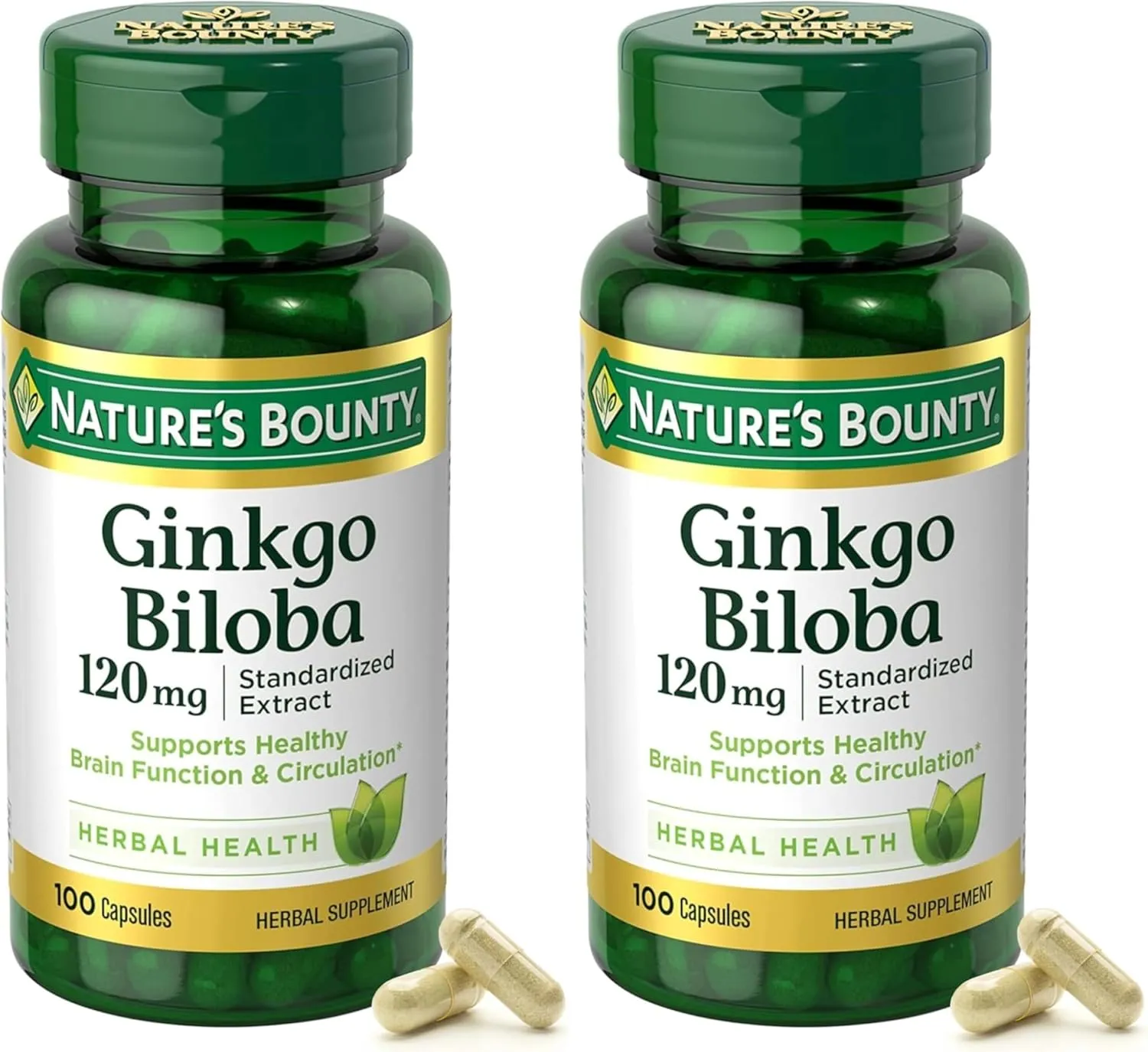 Nature's Bounty Ginkgo Biloba Capsules 120mg,100 Capsules (Pack of 2)