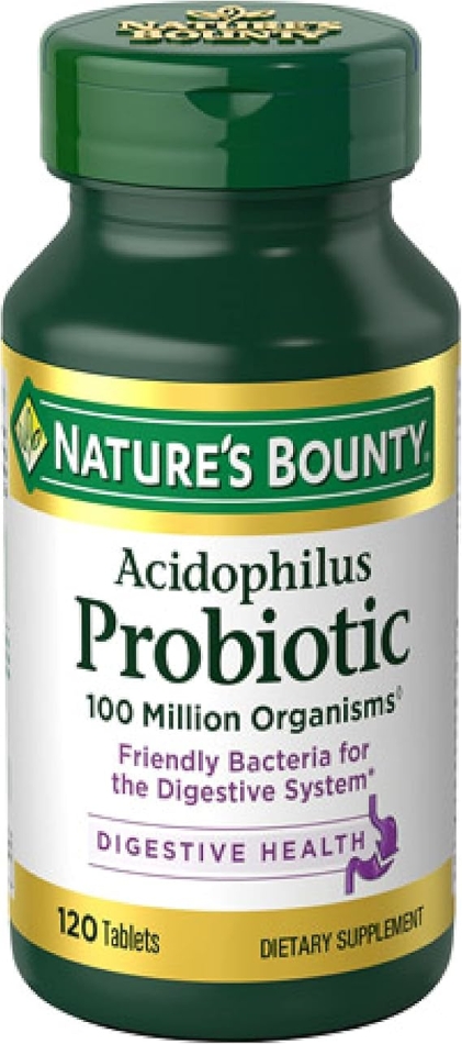 Nature's Bounty Lactobacillus Acidophilus Probiotic Supplement - Daily Probiotic for Women/Men Digestive Health, 100 Million Organisms, Vegetarian, 1 Serving per Day, 120 Tablets