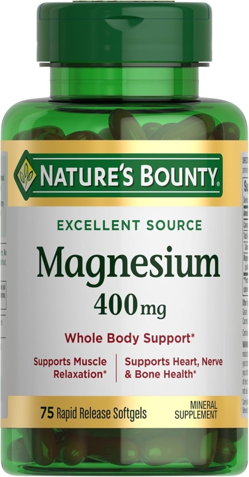 Nature's Bounty Magnesium 400 mg Softgel, Whole Body Support, Magnesium Supplements for Men and Women, Heart, Nerve & Bone Health, 75 Softgels
