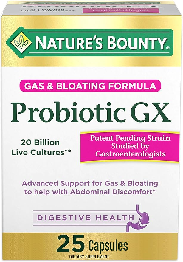 Nature's Bounty Probiotic GX, Helps with Occasional Gas and Bloating, Dietary Supplement, Digestive Health, 25 Capsules