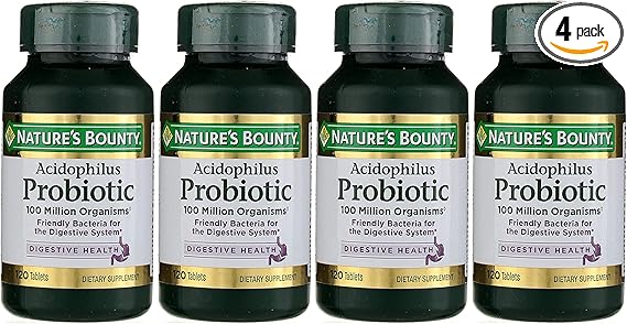 Nature's Bounty Probiotics Dietary Supplement, Supports Digestive and Intestinal Health, Probiotic Acidophilus, 120 Tablets, Pack of 4