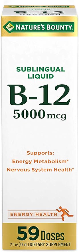 Natureâs Bounty Vitamin B12 5000 mcg Sublingual Liquid, Cardiovascular Health & Cellular Energy Support, 2 Fl Oz