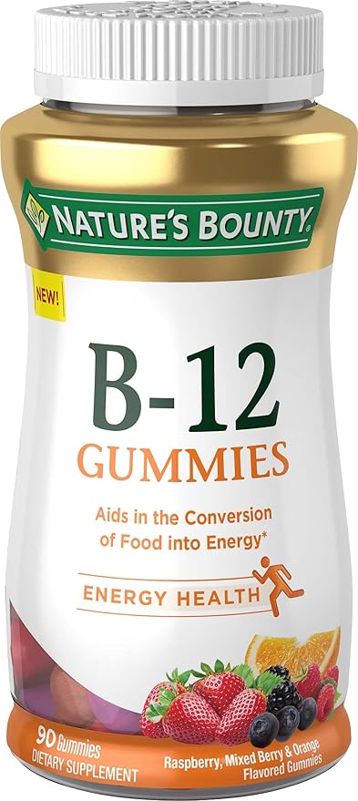 Nature's Bounty Vitamin B12 Gummies, Dietary Supplement, Supports Energy Metabolism and Nervous System Health, Mixed Berry Flavor, 500mcg, 90 Gummies