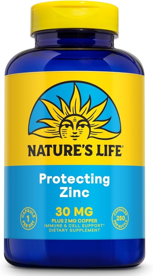 Nature's Life Zinc Picolinate 30mg Plus 2mg of Copper - Chelated Zinc Supplement for Immune, Cardiovascular, Skin, Cellular Function, and Muscle Support - 60-Day Guarantee - 250 Servings, 250 Capsules