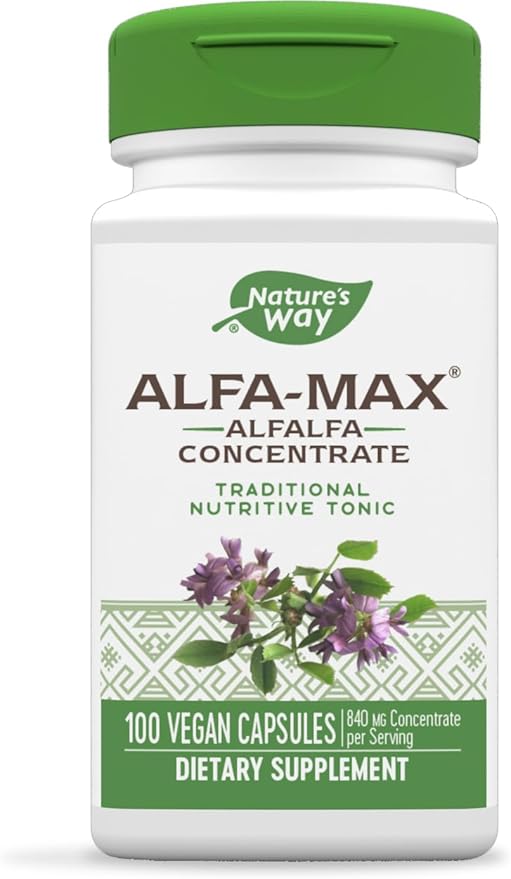 Nature's Way Alfa-Max - Alfalfa Supplement - Alfalfa Leaf, Stem & Flower - Gluten Free & Vegan - 100 Capsules