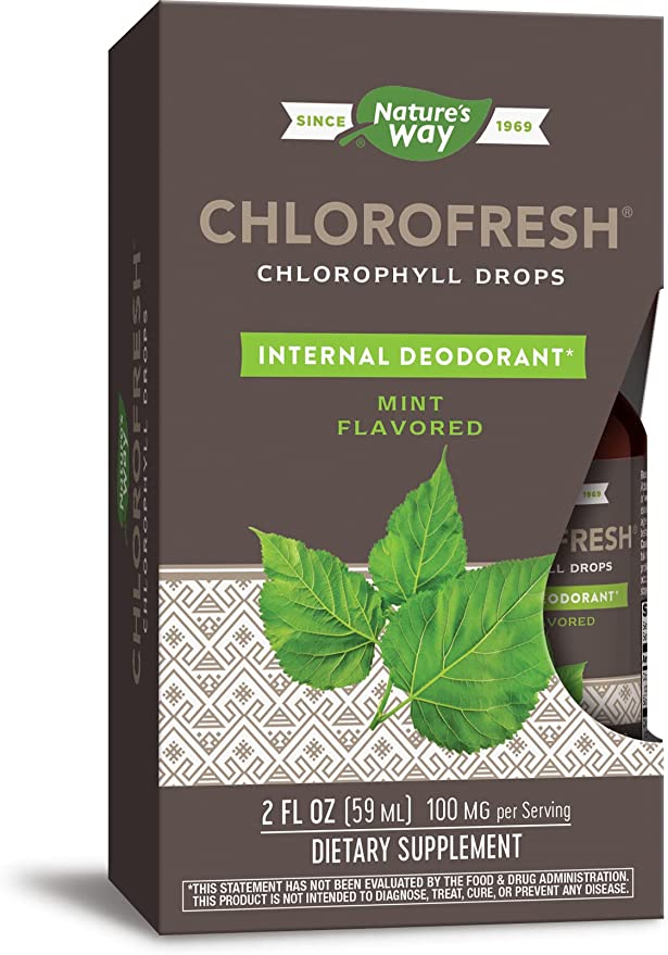 Natureâs Way Chlorofresh Chlorophyllin Drops, Supports Detoxification Pathways*, Liquid Chlorophyllin Copper Complex, Supports Healthy Skin*, Internal Deodorant*, Mint Flavored, 2 Fl Oz.