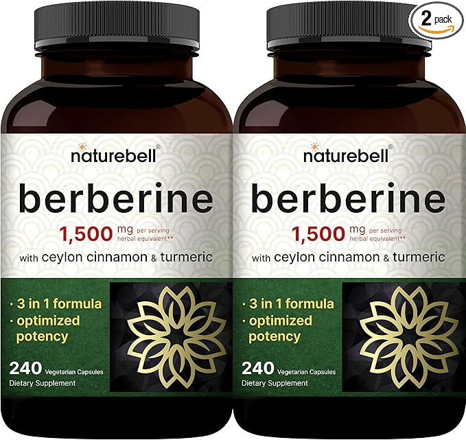 NatureBell Berberine Plus, 1200mg Per Serving, 120 Capsules, Supports Glucose Metabolism, Immune System, Fat Burn, Cardiovascular and Gastrointestinal Function, No GMOs and Made in USA (2 Pack)