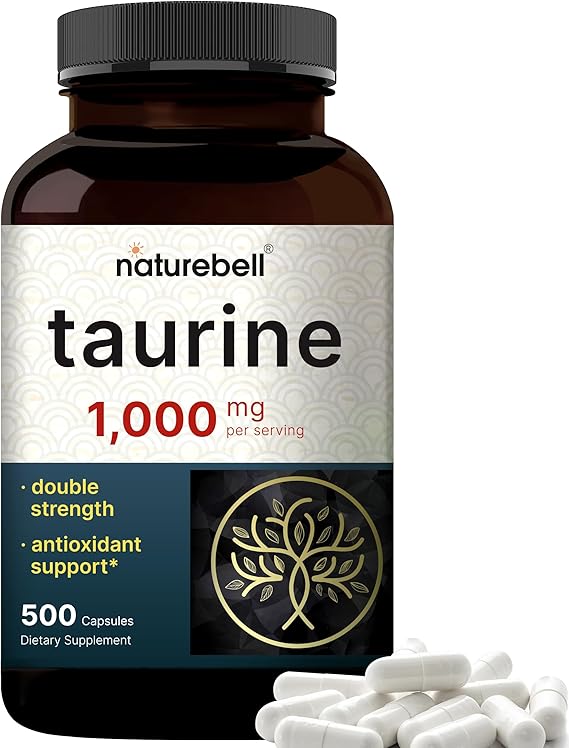 NatureBell Taurine 1,000mg Per Serving, 500 Capsules Essential Amino Acids Supplement Double Strength Antioxidant Support for Heart, Muscle, Brain, & Liver Health Non-GMO, Gluten Free