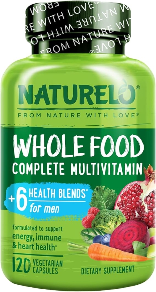 NATURELO Whole Food Multivitamin for Men - with Natural Vitamins, Minerals, Organic Extracts - Vegetarian - Best for Energy, Brain, Heart, Eye Health - 120 Vegan Capsules