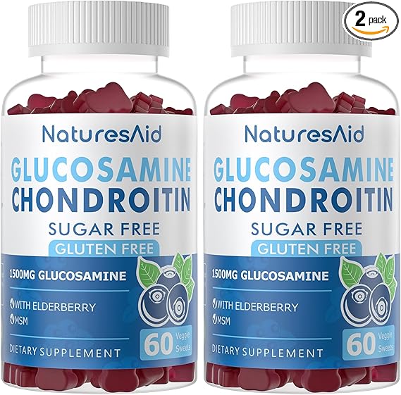 Natures Aid Glucosamine Chondroitin Gummies with MSM & Elderberry Extra Strength - Joint Support, Antioxidant Immune Support Supplement for Adults, Men & Women.(2 Pack)