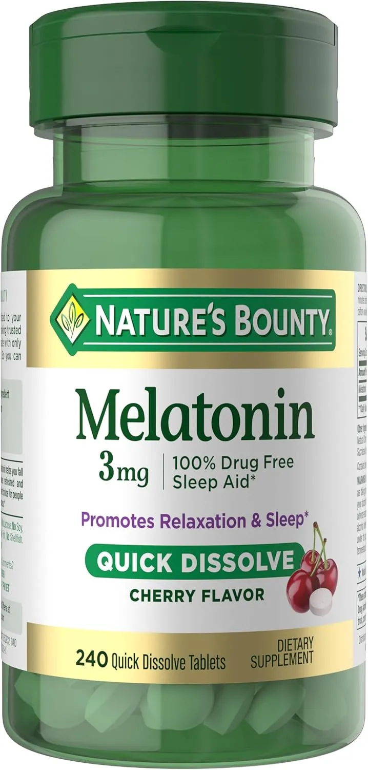Natures Bounty Melatonin 3mg Quick Dissolve, Sleep Aid Supplement, Sleep Aids for Adults, Cherry Flavor, 240 Count (Pack of 1)