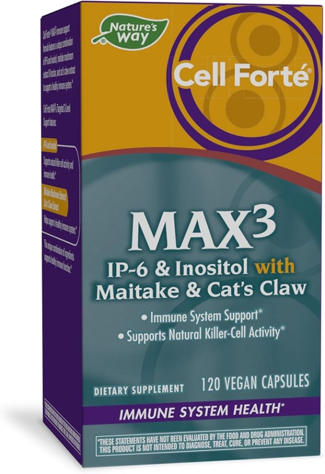 Natures Way Cell FortÃ© MAX3 Blend IP-6 & Inositol with Maitake Mushroom & Cat's Claw Extracts, Immune Support and Natural Killer Cell Activity*, Gluten Free, Vegan, 120 Capsules (Packaging May Vary)