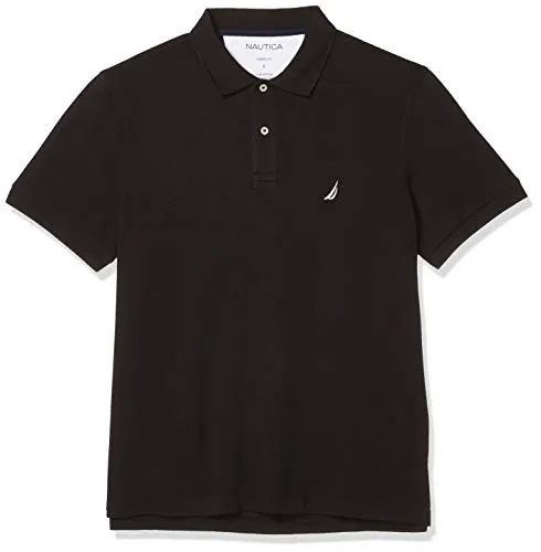 Nautica Men's Short Sleeve Solid Cotton Pique Polo Shirt, True Black, Large