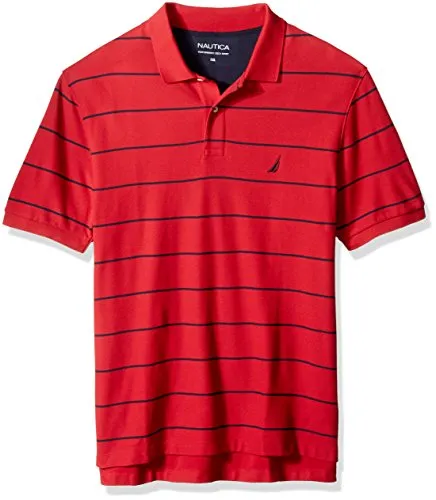 Nautica mens Classic Short Sleeve Striped Polo Shirt, Nautica Red, 3X-Large US