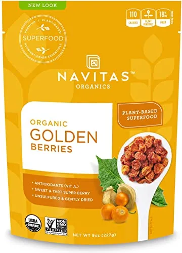 Navitas Organics Goldenberries, 8 oz. Bag, 8 Servings â Organic, Non-GMO, Sun-Dried, Sulfite-Free (Pack of 1)