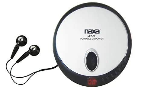 Naxa Electronics NPC-321 Slim Personal Compact Disc Player with Stereo Earbuds and Two Digit LCD Screen, Black