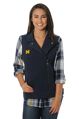 NCAA Womens UG Apparel Michigan Wolverines Quilted Moto Vest, Large, Navy