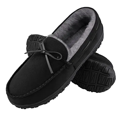 NCCB Mens Slippers Size 12 Moccasin Memory Foam Slippers Plush Faux Lining Nonslip Indoor Outdoor Warm Winter Shoes