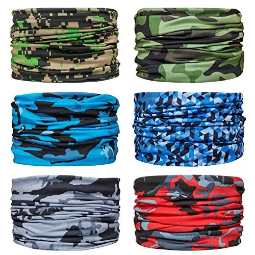 Neck Gaiter Face Cover Summer Cooling Fishing Face Scarf Breathable Sunscreen Bandanas for Women Men(6 Pieces) Multi B