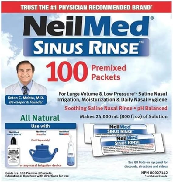 NeilMed Sinus Rinse All Natural Relief Premixed Refill Packets 100 Each