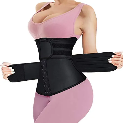 Neoprene Sauna Waist Trainer for Women & Men - Adjustable Waist Cincher Trimmer - Workout Slimming Body Shaper Belt Black