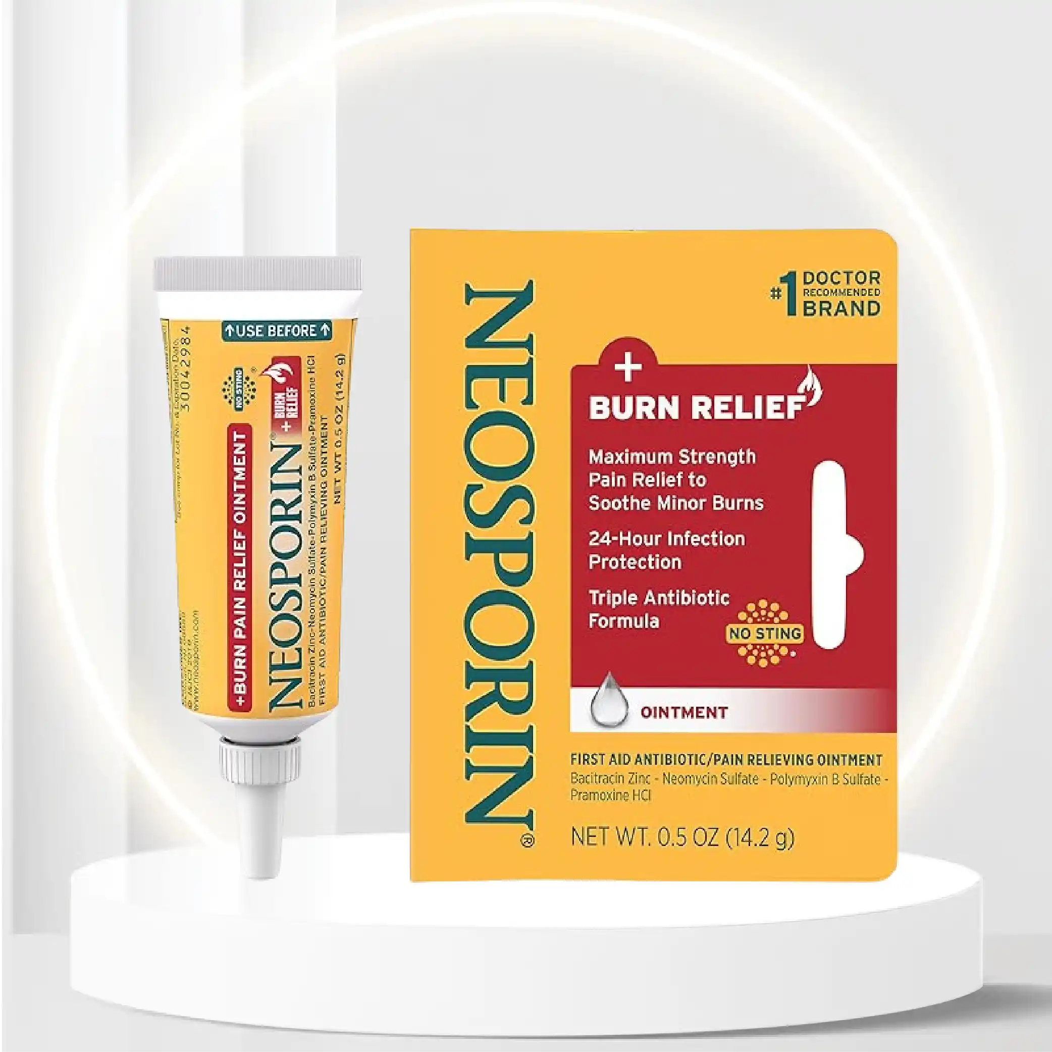 Neosporin Dual Action Burn Relief & First-Aid Antibiotic Ointment for 24-Hour Infection Protection & Maximum Strength Burn Pain Relief, Made with Bacitracin Zinc, Neomycin, & Pramoxine HCl.5 oz