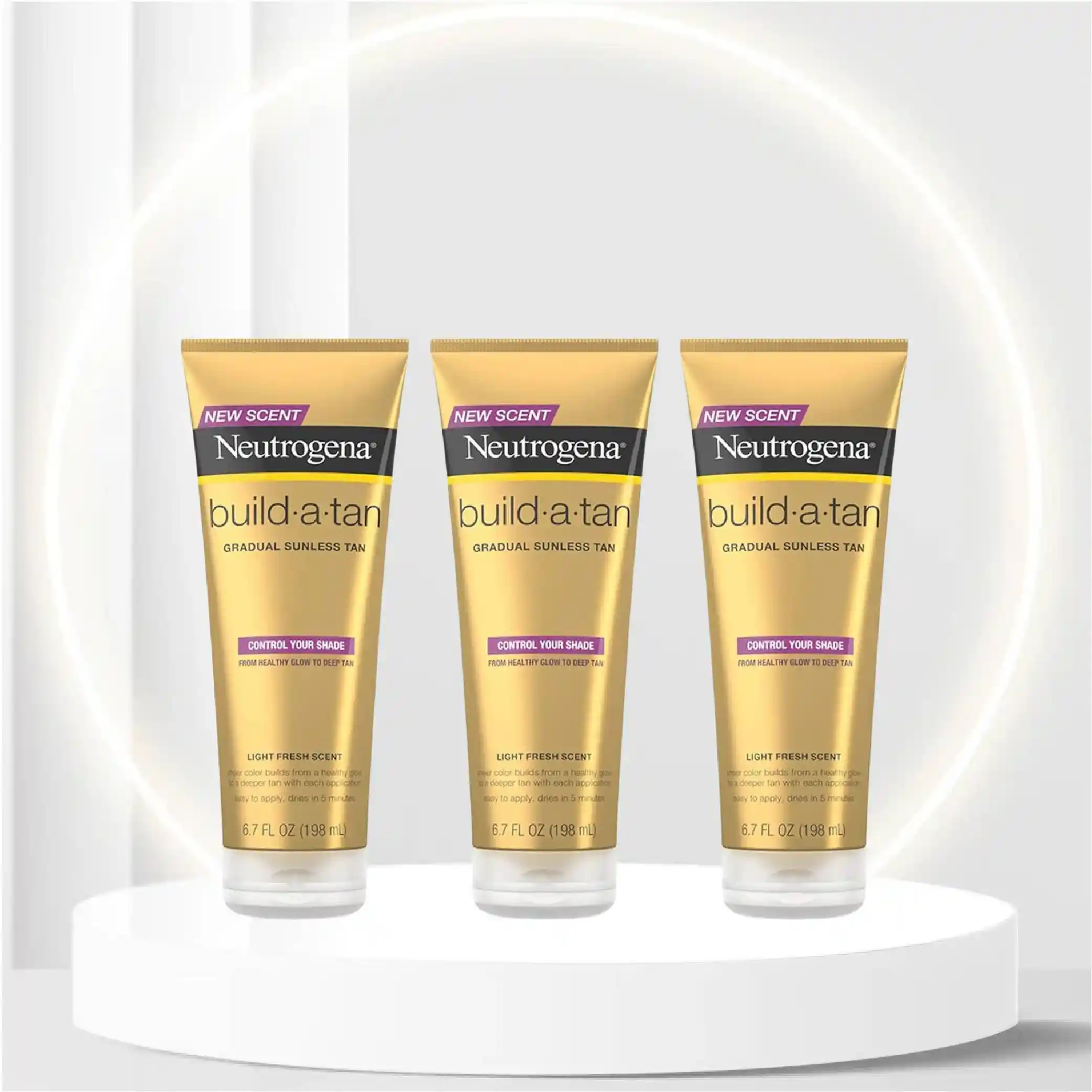 Neutrogena Build-A-Tan Gradual Sunless Tanning Lotion, Lightweight Fast-Drying Indoor Self-Tanning Body Lotion for a Healthy Glow or Deep Tan, Sheer Natural Color, 6.7 fl. oz (Pack of 3)