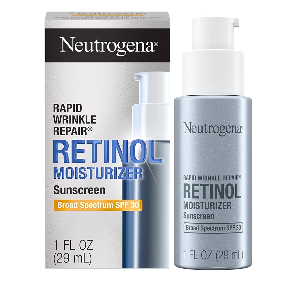 Neutrogena Rapid Wrinkle Repair Daily Retinol Anti-Wrinkle Moisturizer, Anti-Wrinkle Face & Neck Retinol Cream with Hyaluronic Acid, Retinol & Glycerin with SPF 30 Sunscreen, 1 fl. oz