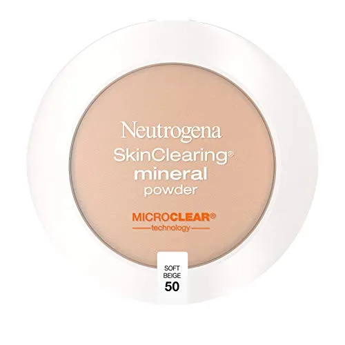Neutrogena SkinClearing Mineral Acne-Concealing Pressed Powder Compact, Shine-Free & Oil-Absorbing Makeup with Salicylic Acid to Cover, Treat & Prevent Breakouts, Soft Beige 50,.38 oz