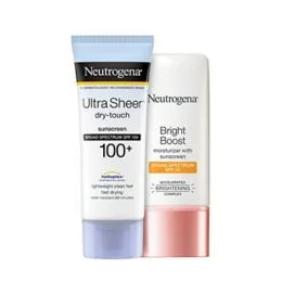 Neutrogena Ultra Sheer Dry-Touch Water Resistant and Non-Greasy Sunscreen Lotion 3 fl. Oz With Bright Boost Facial Moisturizer 1.0 fl. Oz