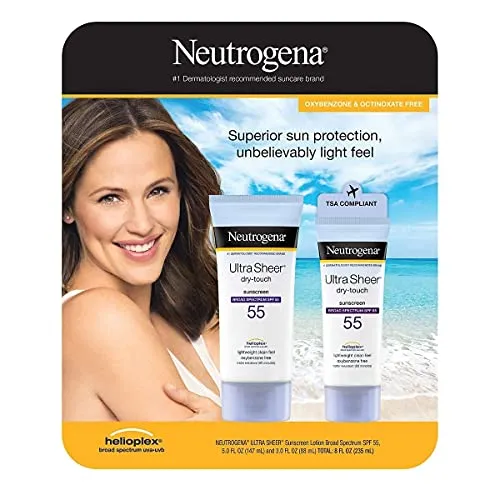 Neutrogena Ultra Sheer Spf 55 Sunscreen Light Weight Clean Feel 5.0 Fl Oz +3.0 Fl Oz Net Wt 8 Fl Oz