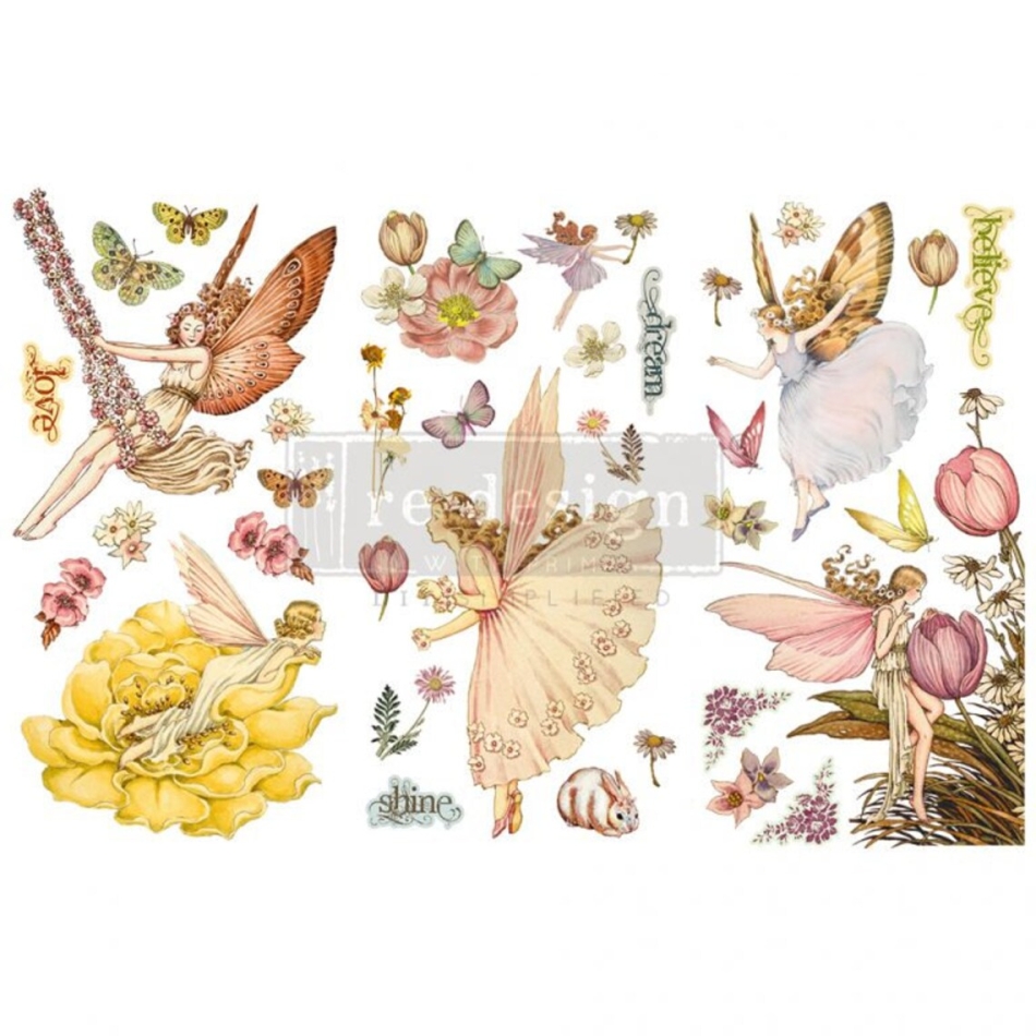 NEW   Fairy Flowers redesign transfer 3 sheets 6x12 - transfers - redesign - furniture transfers
