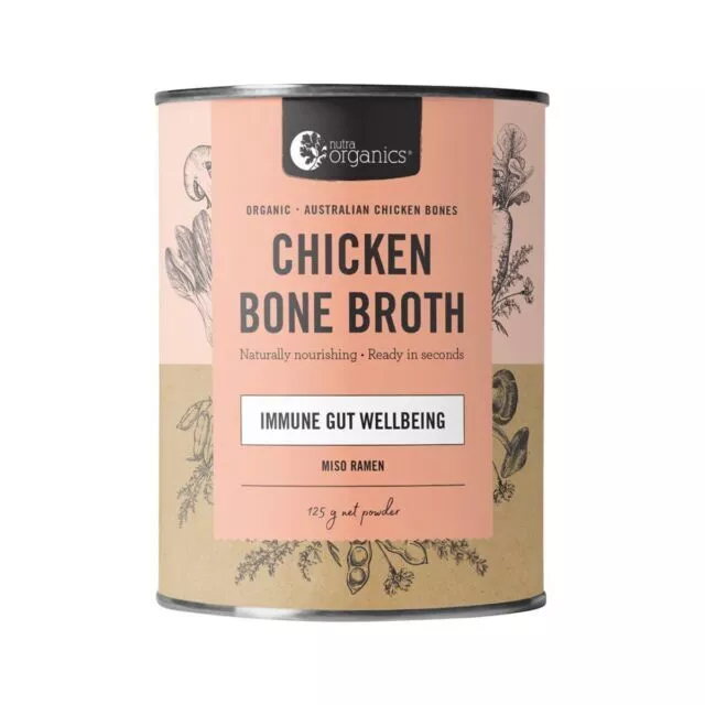 NEW Nutra Organics Chicken Bone Broth 125g Immune Gut All Flavours