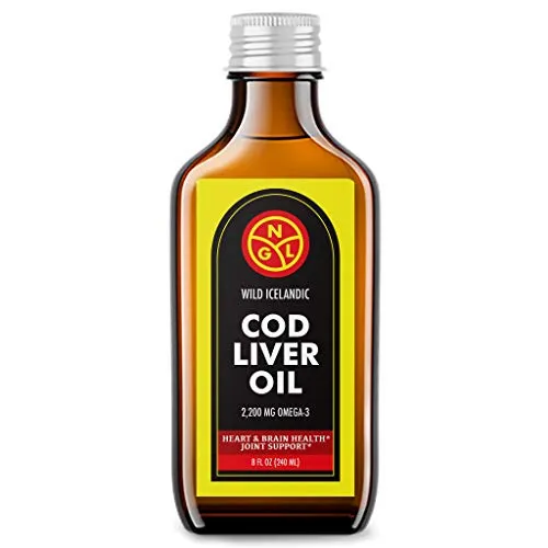 NGL Wild Icelandic Cod Liver Oil 100% Pure - 2,200 mg Omega-3 + Vitamin A & D - Heart & Brain Health + Joint Support 8 Fl Oz