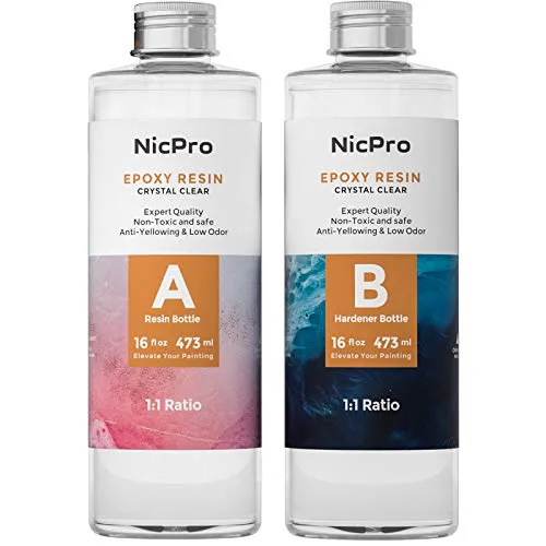 Nicpro Crystal Clear Epoxy Resin Kit 32 Ounce, DIY Starter Art Resin for Craft, Canvas Painting, Molds Pigment River Tables Jewelry Making, Resin Coating and Casting