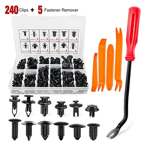 Nilight 240PCS Bumper Retainer Clips with Fastener Remover Car Plastic Rivets Fasteners Push Retainer Kit -Door Trim Panel Clips for Toyota GM Ford Honda Acura Chrysler,2 Years Warranty