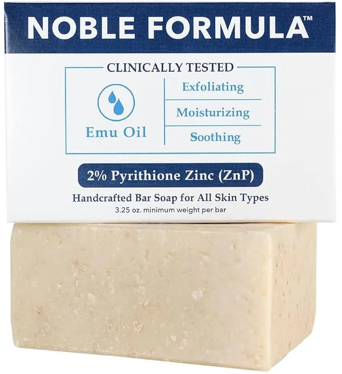 Noble Formula 2% Pyrithione Zinc (ZnP) Emu Oil Bar Soap, Especially Formulated for Acne, Psoriasis, and Eczema, Safe for Daily Use and All Skin Types, 3.25 oz