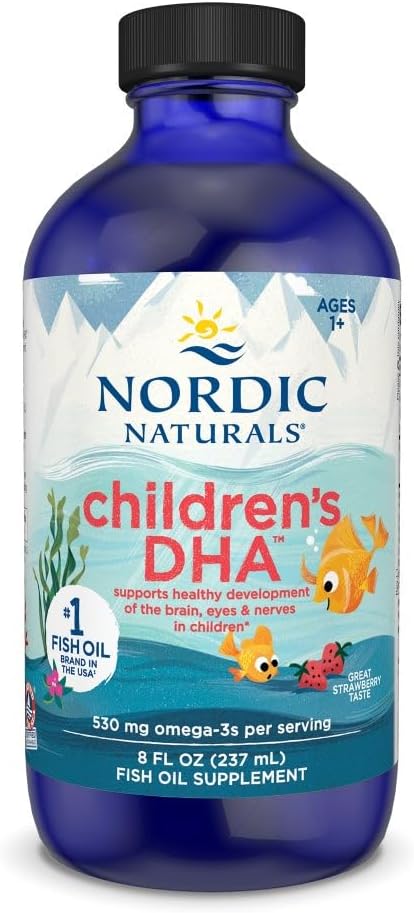 Nordic Naturals Childrens DHA, Strawberry - 8 oz for Kids - 530 mg Omega-3 with EPA & DHA - Brain Development & Function - Non-GMO - 96 Servings
