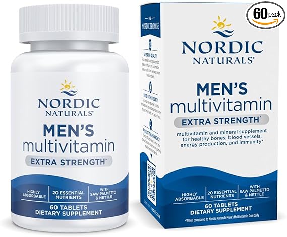 Nordic Naturals Men s Multivitamin Extra Strength  Bone, Energy, & Blood-Vessel Support  Immunity Supplement  20 Essential Nutrients - 60 Tablets - 30 Servings