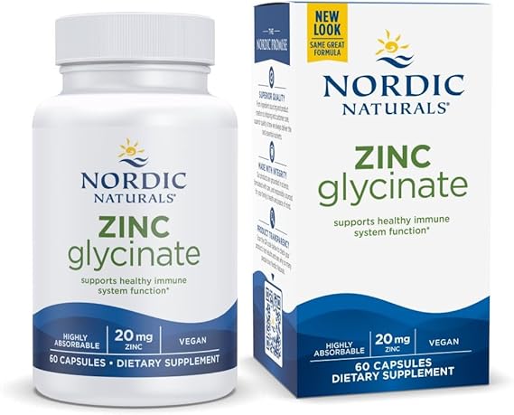 Nordic Naturals Zinc Glycinate - 60 Capsules - 20 mg Highly Absorbable Zinc Glycinate - Optimal Wellness - Non-GMO, Gluten Free, Vegan - 30 Servings