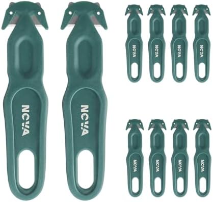 Nova Safety Cutter Tool, Safety Box Cutter Knife, Ergonomic Film Cutting Blade, Box, Strap, Carton, Package, Envelope and Letter Opener (10 Piece - Green)