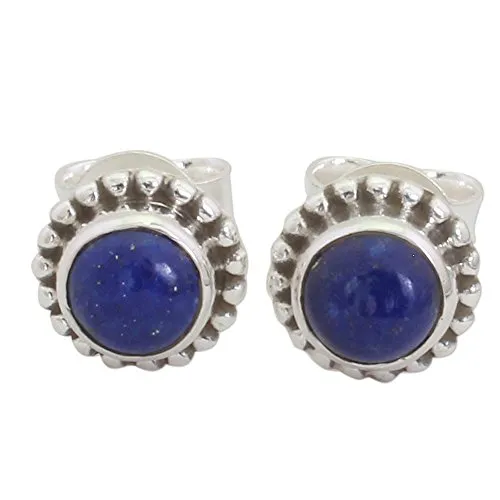 NOVICA Lapis Lazuli .925 Sterling Silver Post Round Stud Earrings, Blue Globe'