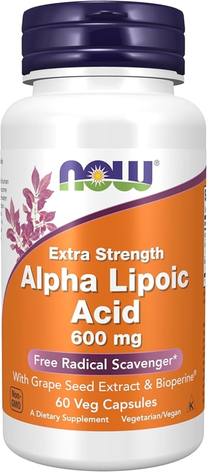 NOW Foods Supplements, Alpha Lipoic Acid 600 mg with Grape Seed Extract & Bioperine, Extra Strength, 60 Count (Pack of 1)