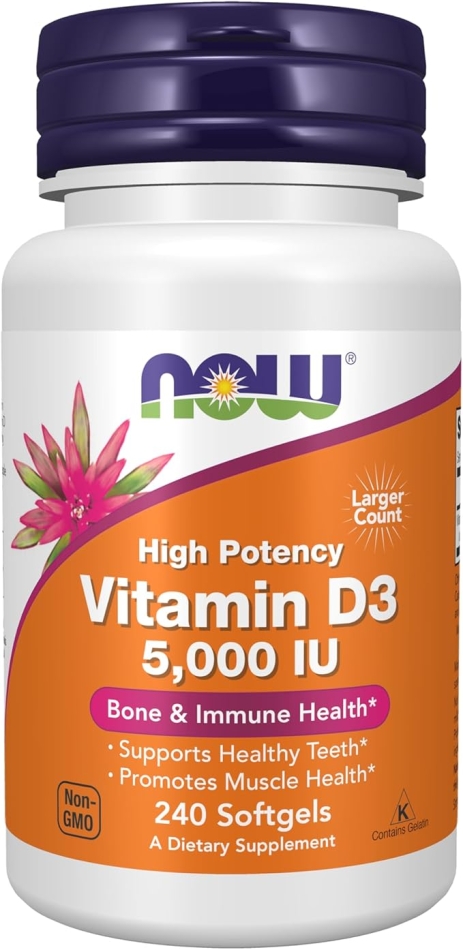 NOW Foods Supplements, Vitamin D-3 5,000 IU, High Potency, Structural Support 240 Softgels
