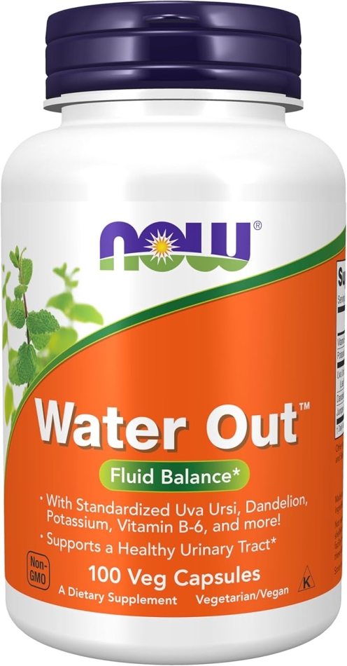NOW Foods Supplements, Water Out With Standardized Uva Ursi, Dandelion, Potassium and Vitamin B-6, 100 Veg Capsules