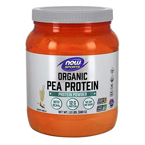 NOW Sports Nutrition, Certified Organic Pea Protein, 12 G With BCAAs, Creamy Vanilla Powder, 1.5-Pound