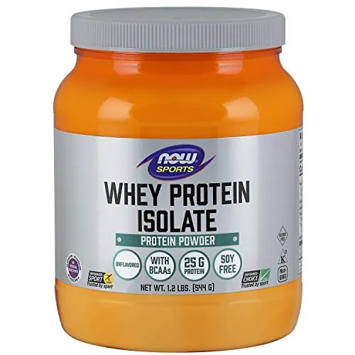 NOW Sports Nutrition, Whey Protein Isolate, 25 G With BCAAs, Unflavored Powder, 1.2-Pound