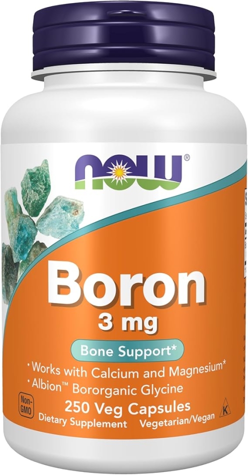 NOW Supplements, Boron 3 mg (Bororganic Glycine), Structural Support, 250 Veg Capsules