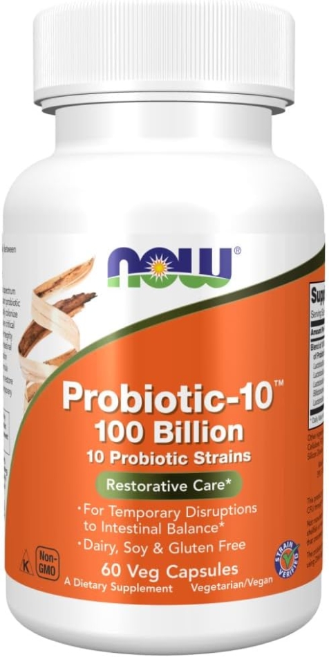 NOW Supplements, Probiotic-10 100 Billion with 10 Probiotic Strains, 60 Veg Capsules